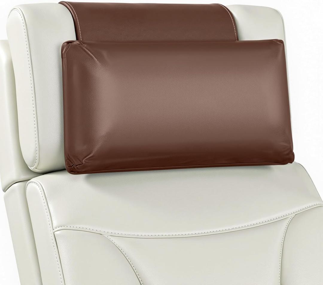 Leather Recliner Pillow, Adjustable Neck & Head Support Pillow, Pu Leather Non-Slip Headrest for Pain Relief & Relaxation, Ideal for Recliner Chair, Couch, Office Chair, Sofa (Dark Brown)