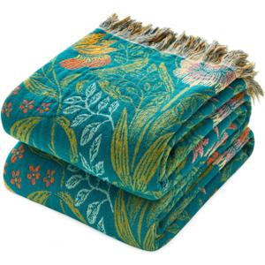 Boho Throw Blanket - 100% Cotton Soft Throw Blanket for Bed, 60"x80" Reversible Breathable Lightweight Spring Blankets, All Seasons Farmhouse Decor Floral Throw Quilt