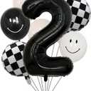 100% LIKED Two Cool Balloon Set, 40 Black Two|Black & White Smiley Face Latex |Checkered Foil for 2 Cool Birthday Decorations, Smiley Face Party Deco, Baby Shower,2nd Birthday Party Supplies