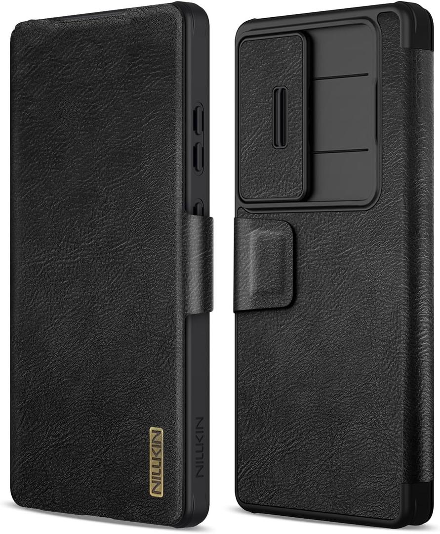 Nillkin for Samsung Galaxy S25 Ultra Wallet Case with Card Holder and Camera Cover, PU Leather Case with Magnetic Flip Cover, Card Slot, Slide Camera Protection, Black