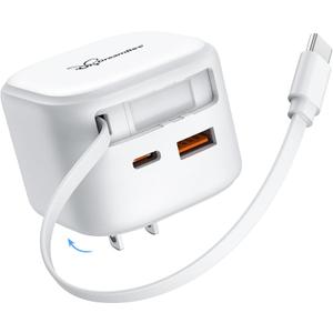 DreamBee Retractable Wall Charger for iPhone 17, 3-Port USB Charger with Retractable Type C Cable (39.4 inch), 35W Fast Charging Travel Adapter for iPhone 17/16/15 Pro Max/iPad/Galaxy/Pixel (White)