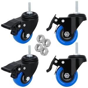 2 inch Stem Caster Wheels with Safety Dual Locking Heavy Duty Threaded Stem Casters No Noise Swivel Castors with Brakes with American Size UNC 1/4"-20 x 1 8pcs