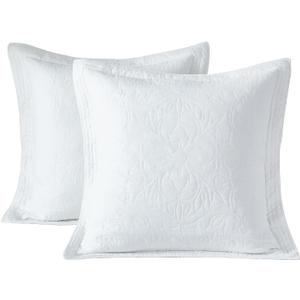 WINLIFE 100% Cotton Quilted Euro Sham Covers, 2 Pack Cotton 26'' x 26'' Pillow Covers, Soft and Breathable Euro Shams, Square Pillow Shams, White