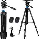 68 inch Binocular or Spotting Scope and Shooting Tripod Hunting Rest V Yoke Stand, with Binoculars Adapter and Removable 360 Rotate Fluid Head, Compatible with Binoculars/Spotting Scope/Shooting/DSLR