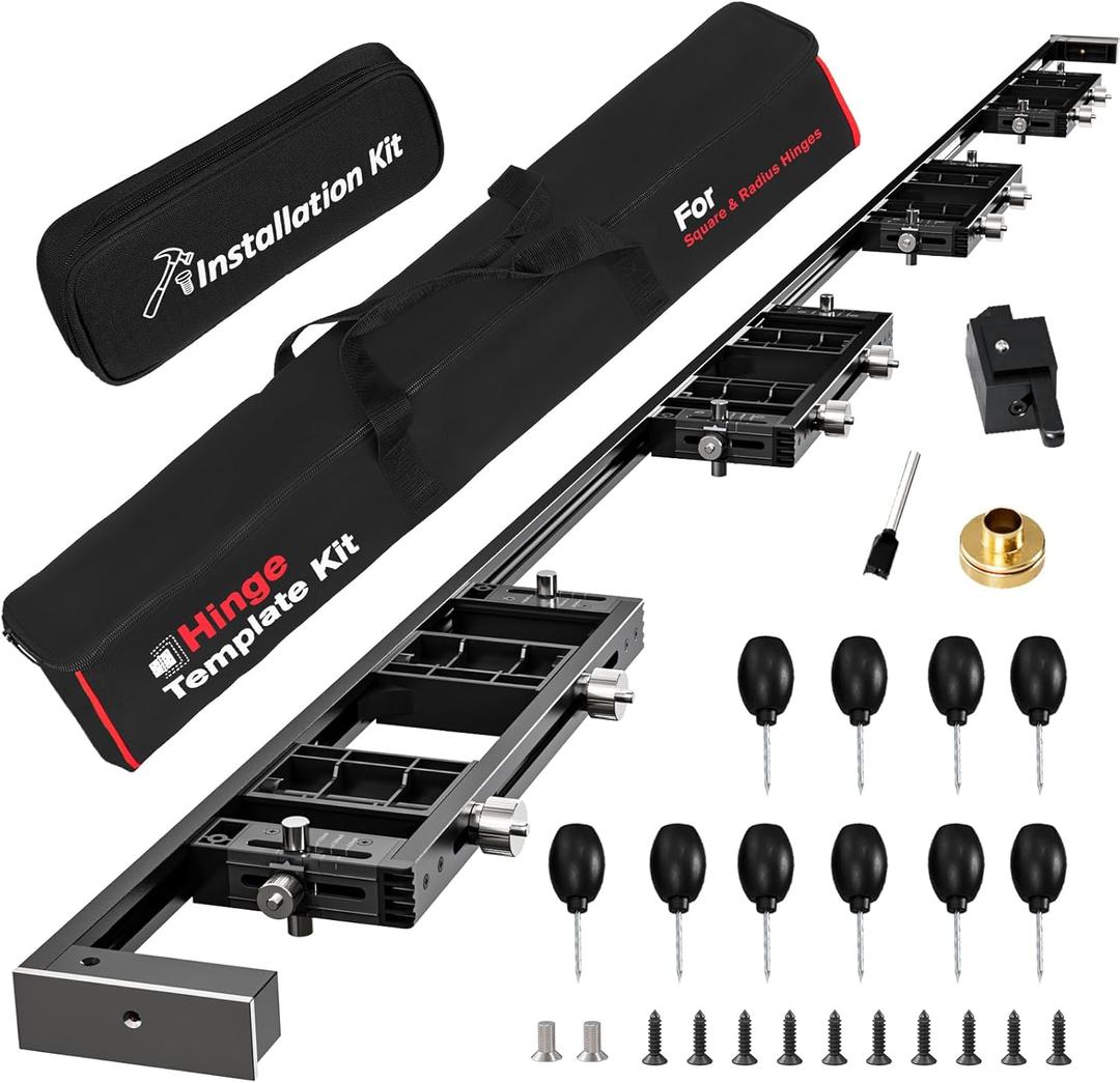 Door Hinge Template Kit, 26"9 Portable Single Jig Provided, Quickly and Precisely Recess Square & Radius Hinges in Door and Frame, Full Flexibility for Hinge Size, Shape (Long-Reach Jig, Black)