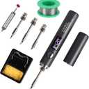 Cordless Soldering Iron Kit, Rechargeable USB-C Soldering Pen with OLED Screen, Portable Battery Powered Solder Iron for Electronics Repair, Includes 3 Tips & Lead-Free Solder Wire