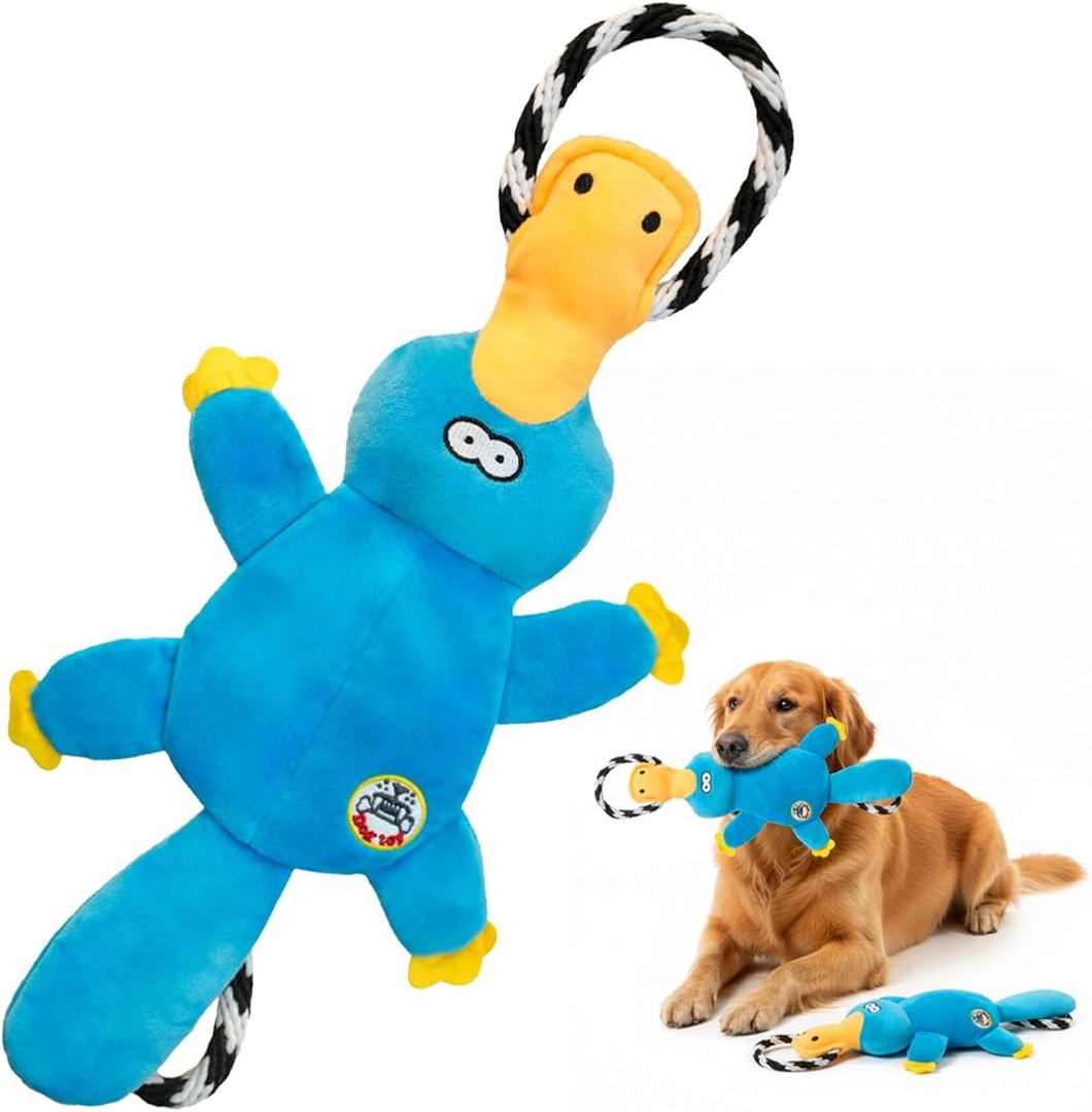 WUGO Plush Dog Toys with Rope Duck Dog Toys for Large Dogs and Puppie Interactive Tug of War Dog Toy