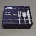 200 Count Heavy Duty Silver Plastic Silverware, 100 Forks, 50 Spoons, 50 Knives, BPA-Free, Heat Resistant, Disposable Plastic Utensils Set Cutlery Set, Plasticware Bulk