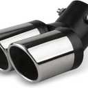 Dual Exhaust Tip, Stainless Steel Bending Muffler Exhaust with Bolt, 2.5" Inlet Dual Tail Pipe Muffler Tip, Exhaust Pipe Modification Accessories, Muffler Tail for Most Cars (Black Silver)