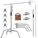 Heavy Duty C Stand 6.9ft/210cm with Holding Arm Sandbag Grip Head Stainless Steel Photography Light Stand C-Stand Sturdy for Photography Studio Video Monolight Softbox Shooting (Silver)