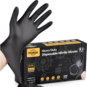 TitanFlex Heavy Duty Black Nitrile Gloves, 6 Mil, Fully Textured, Mechanic Disposable Gloves, Latex Free, Powder Free