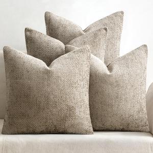 MIULEE Pack of 4 Couch Throw Pillow Covers 18x18 Inch Khaki Soft Decorative Chenille Pillow Covers Farmhouse Accent Cushion Covers for Boho Home Decor Sofa Bedroom Living Room