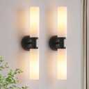 Wall Sconces Set of Two,Matte Black Bathroom Sconces Wall Lighting with White Glass, Modern Sconces Wall Decor Set of 2 Wall Light fixtures for Bathroom Mirror Living Room Hallway Bedroom Wall Lamp