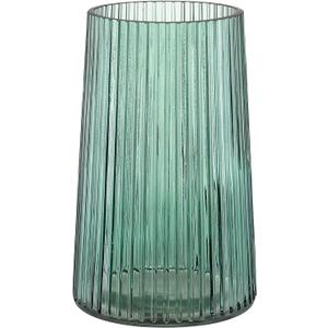 Green Glass Vase for Flower, Flower Vase for Bouquet, Modern Glass Vases, Ribbed Vases for Living Room, Bedroom, Dining Table, Office, Wedding, Centerpieces, 8 Inches
