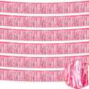 6 Pack 10 Ft Pink Foil Fringe Garland Metallic Tinsel Streamers Banner Wall Hanging Curtain Backdrop for Parade Floats, Christmas Day, Thanksgiving Day, Halloween, New Year Party Decoration