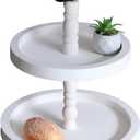 Rustic 2 Tiered Tray Decor, Coffee Color, Wooden Material, Round Shape (White)