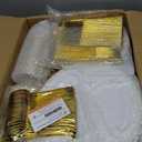 Goodluck 600 Pieces Gold Disposable Plates for 100 Guests, Plastic Plates for Party, Dinnerware Set of 100 Dinner and 100 Dessert Plates, 100 Spoons, 100 Forks, 100 Knives, 100 Cups