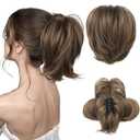 HOOJIH Messy Bun Hair Piece, Claw Clip in Straight Hair Bun 9 Inch Short Ponytail Extension with Bendable Metal Wire Hair Pieces for Women Fake Hair Bun DIY Styles - Ginger Medium Brown (Ginger Medium Brown)