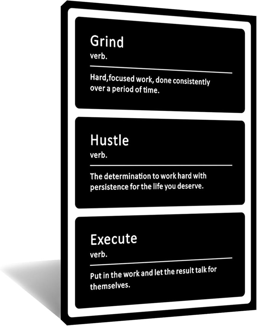 Inspirational Positive Wall Art Inspiring Grind Hustle Execute Words Printed on Canvas Motivational Affirmative Quotes Poster Artwork for Framed Home Living Room Office Wall Decoration [24''Wx36''H]