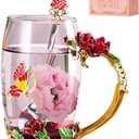 Birthday Gifts For Women,Enamel Butterfly Flower Glass Tea Cup Rose Red Coffee Mug,Cute Gifts For Mom Grandma Women Wife Female Friend on Mothers day Anniversary Christmas Valentines