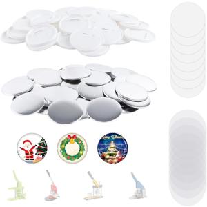 100 Sets 75mm/3inch Button Making Supplies, Pin Back Button Parts for Badge Maker Machine, Including Plastic Badge Pin Back Cover, Metal Covers,Blank Paper and Clear Plastic Film