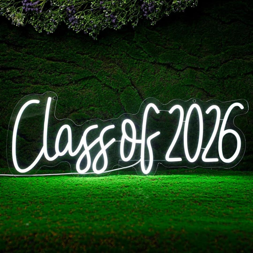 Glooglitter Large Congrats Grad Neon Sign Class of 2026 Sign Decor Grad Light up Decor LED Graduation Congratulation Gift for Graduation Ceremony Party Backdrop Celebration(Class), 23.6 X 6.5 Inches