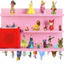 PHOENANCEE for Tonies Shelf Magnetic,for Toniebox Figures Storage Display Shelf 40-48 Character,Wall Floating Shelves Wooden,Compatible Charging Station for Children Kid's Room,Pine,3 Tier (Pink)