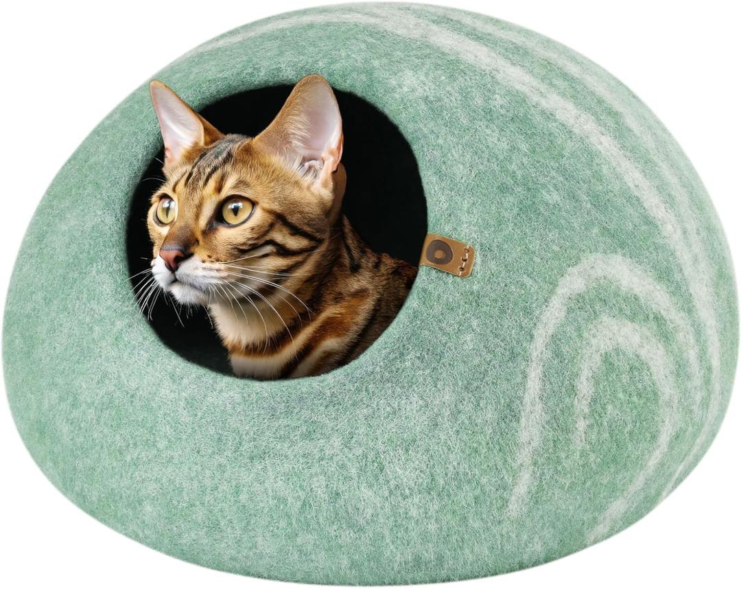 MEOWFIA Cat Cave  Premium Felt Cat Bed for Indoor Cats, Handmade Merino Wool (Pistachio, Large)