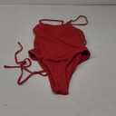 ZAFUL Women's One Piece Swimsuit Lace Up Tie Back Bathing Suits Ribbed Fully Lined Tummy Control Scoop Neck Padded Swimwear (Red, S)