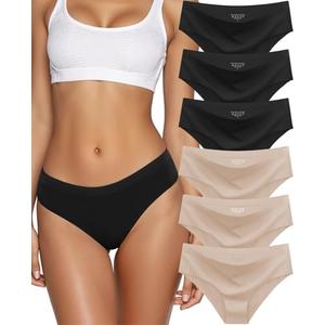 Kiqnsam Seamless Underwear for Women No Show Hipster Bikini Panties Low Rise Cheeky Breathable Soft Invisible Briefs 6 Pack