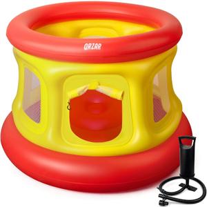 All-in-1 Inflatable Bounce House Trampoline for Toddlers 1-3, with Manual Air Pump, Thick Textured Non-Slip PVC, Safety Net, Kids Indoor and Outdoor Play(51'', Balls not Included)