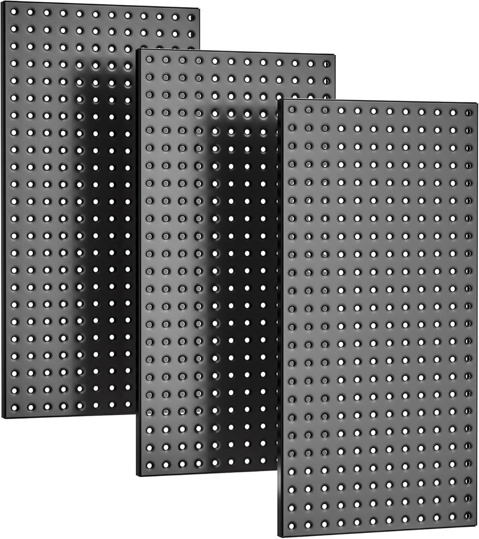 EVERHANGER Metal Pegboard Panels 24" x 12", Heavy Duty Steel Peg Boards for Garage, Pegboard Wall Organizer for Tool Storage and Organization, Black, 3 Pack