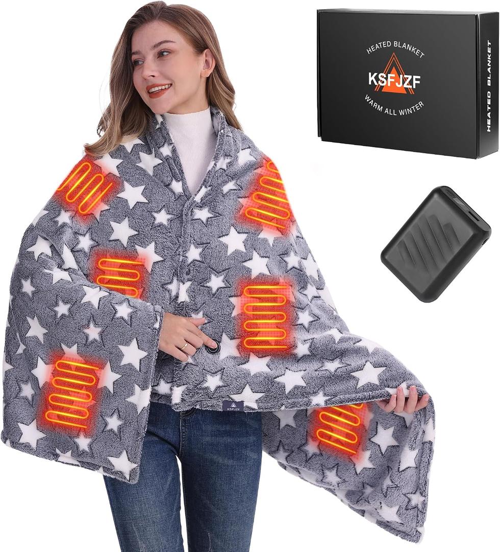KSFJZF Heated Blanket, Cordless Portable Heated Throw Blanket, Battery Operated Heating Blanket with Rechargeable 20000mAh Power Bank, 59" x 35.5" Electric Heated Shawl, 3 Fast-Heating Levels (Navy)