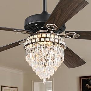 Fanbulous 60 Inch Farmhouse Fandelier Ceiling Fans with Light, Crystal Ceiling Fan Chandelier with 6 Speeds, Quiet Reversible Noiseless DC Motor, 3CCT, Indoor Ceiling Fan for Living Room Bedroom, Missing Parts