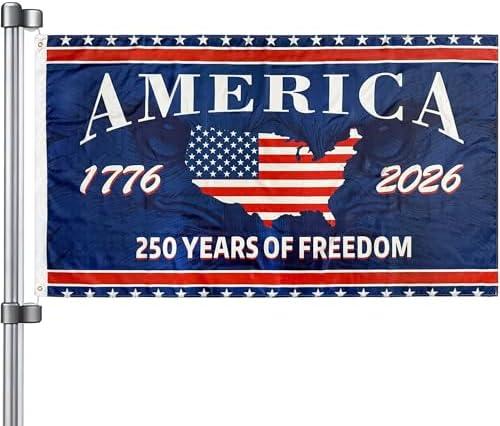 Tuhangcc USA 250th Anniversary Flag Printing with unique pattern design 3 x 5 ft United States Semiquincentennial Independence Day for Indoor Outdoor Decoration