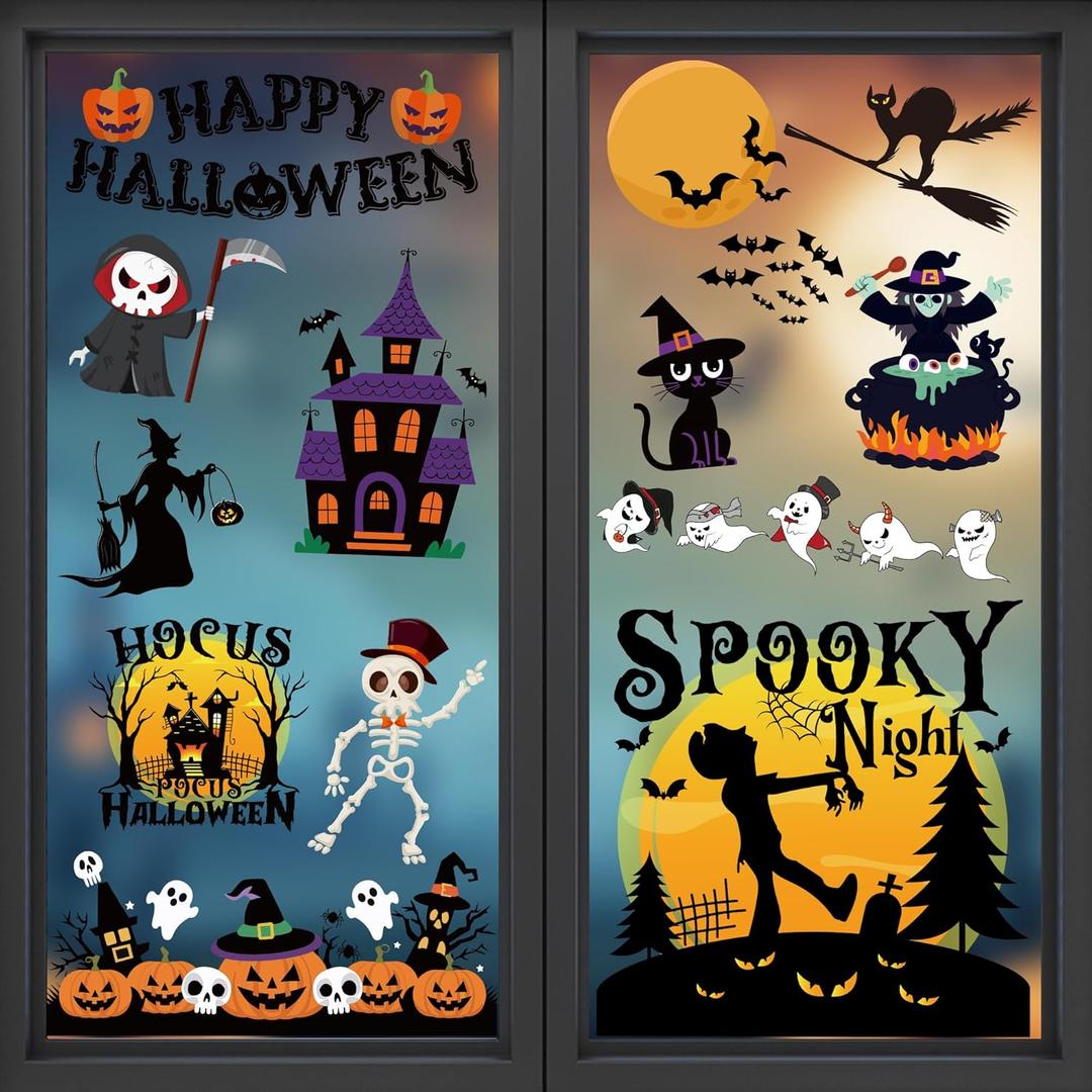 2 x Halloween Party Decorations - Reusable Window Clings for Halloween Decorations Indoor Outdoor | Pumpkin Ghost Static Window Decor Stickers for Office Party Favors Supplies Crafts Gifts Toys for Kids (Black)