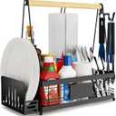 Grill Caddy with Plate Holder and Paper Towel Holder, Picnic BBQ Condiment Utensil Organizer Caddy for Outdoor Cooking, Camping Essential, Camper Must Haves, Grilling Gifts for Men