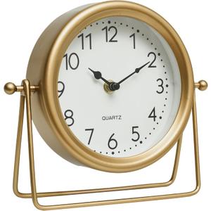 Vintage Golden Table Clock - Elegant Battery Operated Office, Living Room, and Bedroom Clock with Minimalist Design Gold Table Decor 22x19.5x5.5cm