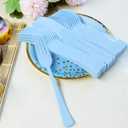 150 Pack Blue Plastic Silverware, Light Blue Plastic Utensils Heavy Duty, 50 Forks, 50 Knives, 50 Spoons for Birthday Wedding Baby Shower Boy