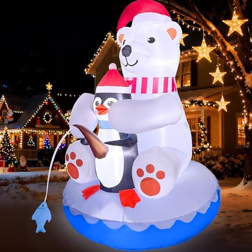 GIGLIM 6FT Polar Bear Inflatable Christmas 6FT Polar Bear Inflatable Christmas Outdoor Decoration Xmas Polar Bear Blow Up Inflatable with 4 Built-in LEDs for Yard Garden Lawn(with Storage Bag)