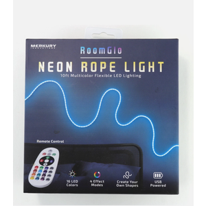 Merkury RoomGlo 10ft Neon Rope Light 16 color Flexible LED Lighting w/ Remote