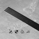 SaniteModar Linear Shower Drain, Matte Black Shower Drain 36 inch with Removable Grate,Brushed 304 Stainless Steel Shower Drain Include Hair Strainer,Adjustable Leveling Feet