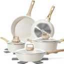 12Pcs Non-Stick Pots and Pans Set, White Granite Induction Cookware Set, Non-Toxic Healthy NonStick Kitchen Cooking Set with Pans Set, Soup Pot (No PFAS/PFOA/PFOS