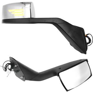 Aostirmotor Pair of Chrome Hood Mirrors with Turn Light Fit for 2000-2015 Volvo VNL Left and Right Side Hood Mirrors(Chrome with turn light)