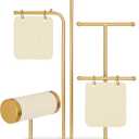 SONGMICS Jewelry Stand, Jewelry Organizer, Jewelry Display Holder with Metal Frame, 2 Earring Boards, 4 Hanging Rods, Necklace Earring Bracelet Holder, for Watches, Metallic Gold UJJS025A01