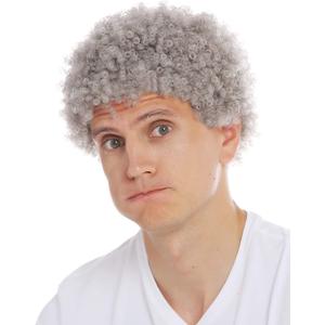 Grey Afro Wig for Men Short Curly Halloween Disco Rock Heat Resistant Synthetic Wigs with Wig Cap