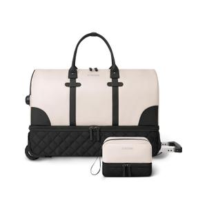ETRONIK Rolling Duffle Bag with Wheels, 21 Inch Flight Approved for Travel with Toiletry Bag, Carry on Luggage Travel Bag for Women with Shoe Compartment, Beige