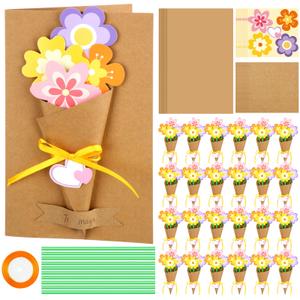 Motipuns 24 Set Mother's Day Flower Bouquet Craft Kit DIY Spring Flower Paper Crafts Make Your Own Floral Bouquet Tulip Handmade Exchange Gift for Home Activities Mom Teacher Appreciation