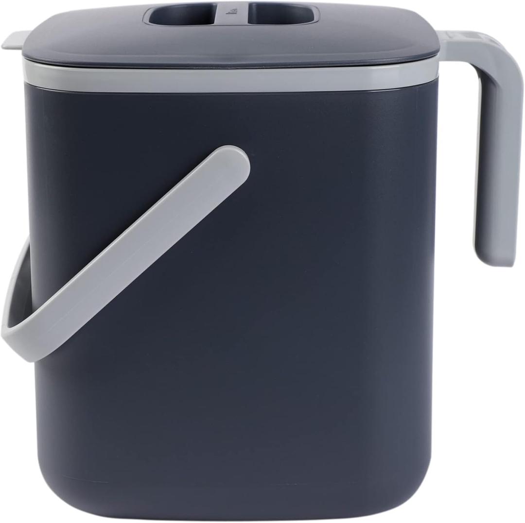 Blue Ginkgo Kitchen Compost Bin [5L / 1.32 GAL]  Filter-Free, Odor-Tight Countertop Food Waste Pail with Handles (Made in Korea, Gray)