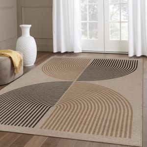 Lahome Modern Rainbow Easy Jute Rug, Washable 5x7 Area Rugs for Living Room Black Farmhouse Dining Room Rug, Contemporary Natural Throw Mat Non Slip Floor Carpet for Office RV Patio (4'11" x 6'11" (Rectangular), Nature)